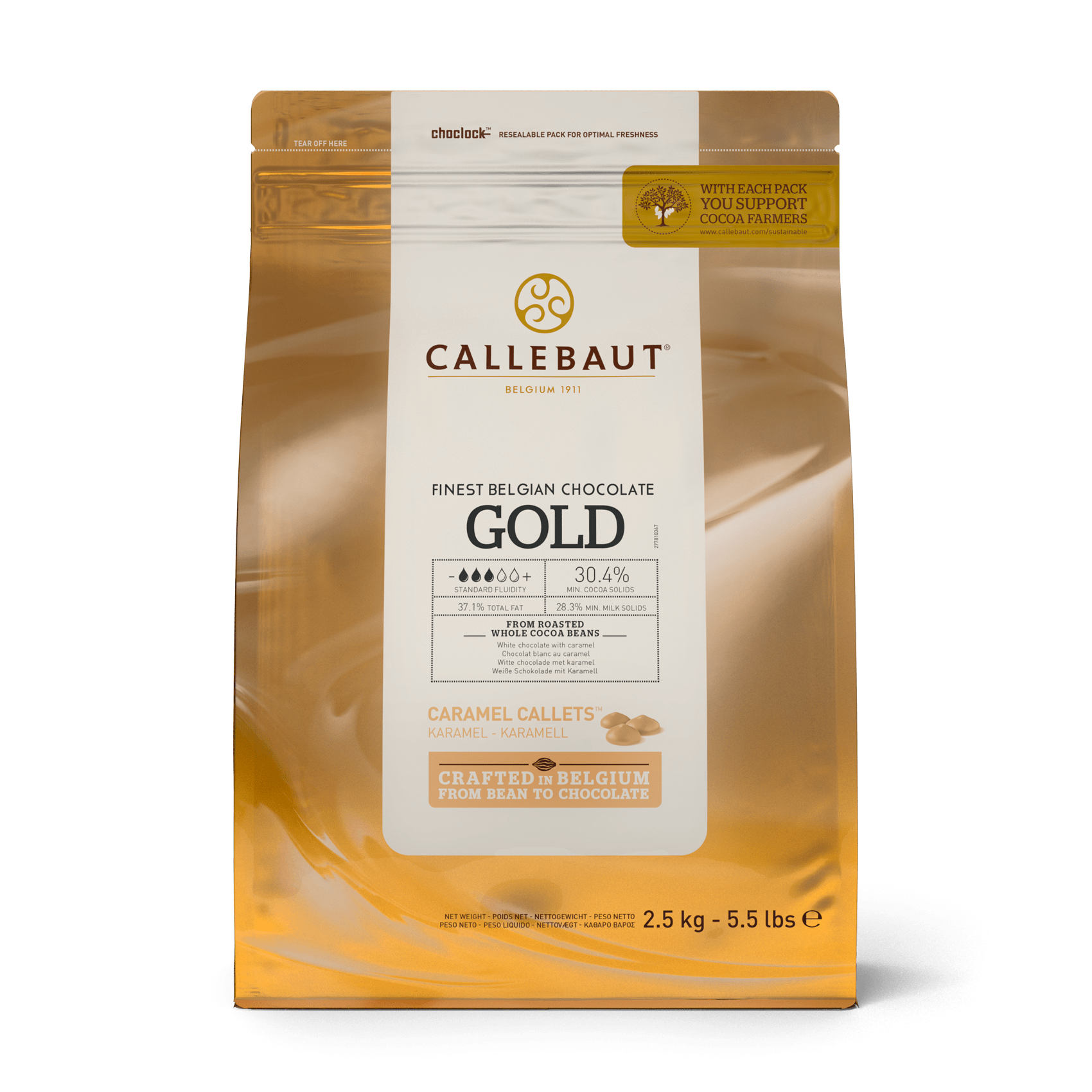 CALLEBAUT GOLD COBERTURA BLANCA Y CARAMELO B/2.5KG